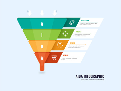 AIDA marketing funnel infographic aida annual reports crm design icon icon set infographic infographic design marketing pitchdeck presentation pyramid sales statistics