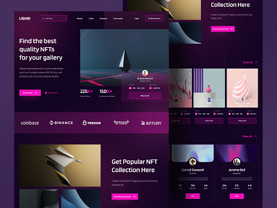 LiQUID - NFT Marketplace Website auction blockchain clean crypto cryptocurrency dark mode ethereum gradient landing page minimalist modern nft nft web nft website store trade ui web web design website