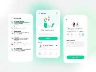 Beesiha for patient - Mobile app v2 app appointment clean doctor doctor appointment health healthcare illustration medical app medicine minimalist mobile notification patient app rate consultation rating ui ux