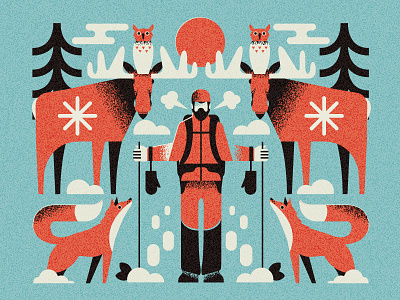 Last weekend in the woods - winter time animals character editorial grain graphic design illustration