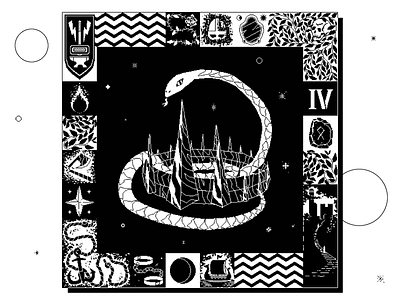 of Influence and Treason // digital print art black crown digital drawing fantasy fine medieval monochrome ornament pattern pixel print printmaking snake white