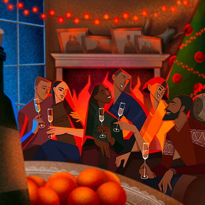 Happy New Year! characterillustration christmas dinner family freelance illustrator friends holidays illustration illustrator new year procreate together