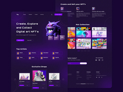 NFT marketplace landing page dark mode dark mode landing page dark theme design figma landing page nft ui uiux user interface ux web design website