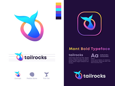 Tailrocks | Recent Client's Project | Pebble Stones + Fish Tail abstract logo animal apps icon brand identity branding creative logo fish gradient logo graphic design hard marine modern logo pebble river rocks sea spa stone tail water