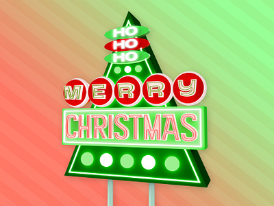 Merry Christmas Neon Sign 1950s 3d 3d render adobe dimension christmas christmas tree holiday illustration made with dimension merry christmas neon neon sign retro retro sign sign typography vector vintage sign