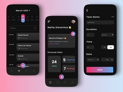 taskU - Task Manager Mobile App app clean ui daily ui dark mode ui inspiration ui mobile app mobile app design modern ui task manager ui ui design ui trends ui trends 2021 ui trends 2022 ui ux