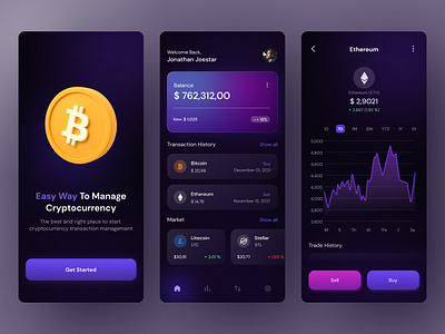 Cryptocurrency Management Mobile App UI Design 3d app cryptocurrency design glassmorhism gradient mobile uiux