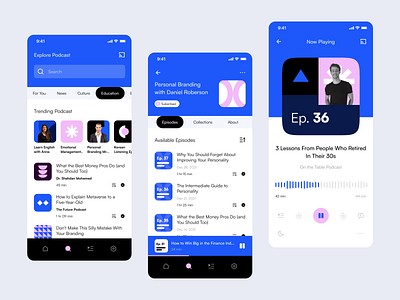 Podcast App Exploration app app design clean design mobile mobile app mobile app design music podcast podcast app ui uidesign uidesigner uiux uiuxdesign userinterface