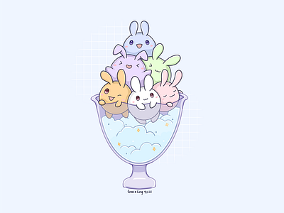 Bunny Ice Cream Sundae anime art bunnies bunny candy cute design buddies dessert digital art drawing ice cream illustration kawaii manga pastel procreate sweets