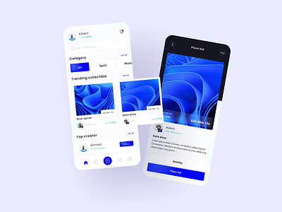 NFT marketplace adobe xd app blue clean crypto cryptocurrency design figma mobile app nft nft marketplace sketch trend ui ux