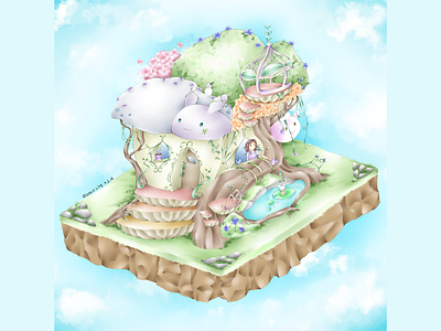 4 Seasons Treehouse anime art artwork creative cute digital art drawing earth fall illustration kawaii manga nature painting pastel procreate spring summer winter