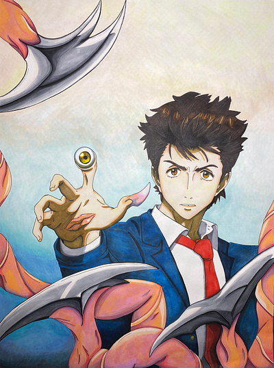Parasyte Anime Drawing anime art body horror copic drawing illustration manga migi parasyte shinichi sketch markers