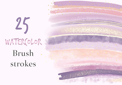 Purple Watercolor BrushStrokes Clipart branding brush brushstrokes design digital download etsy glitter logo paint pastel watercolor