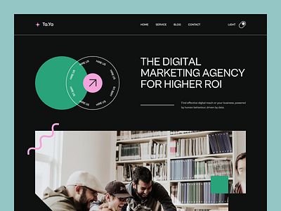 Digital Marketing Agency - Header (Dark Mode) agency business creative dark design digital header hero homepage landing page marketing mode studio tanim trendy ui ux web web designer website