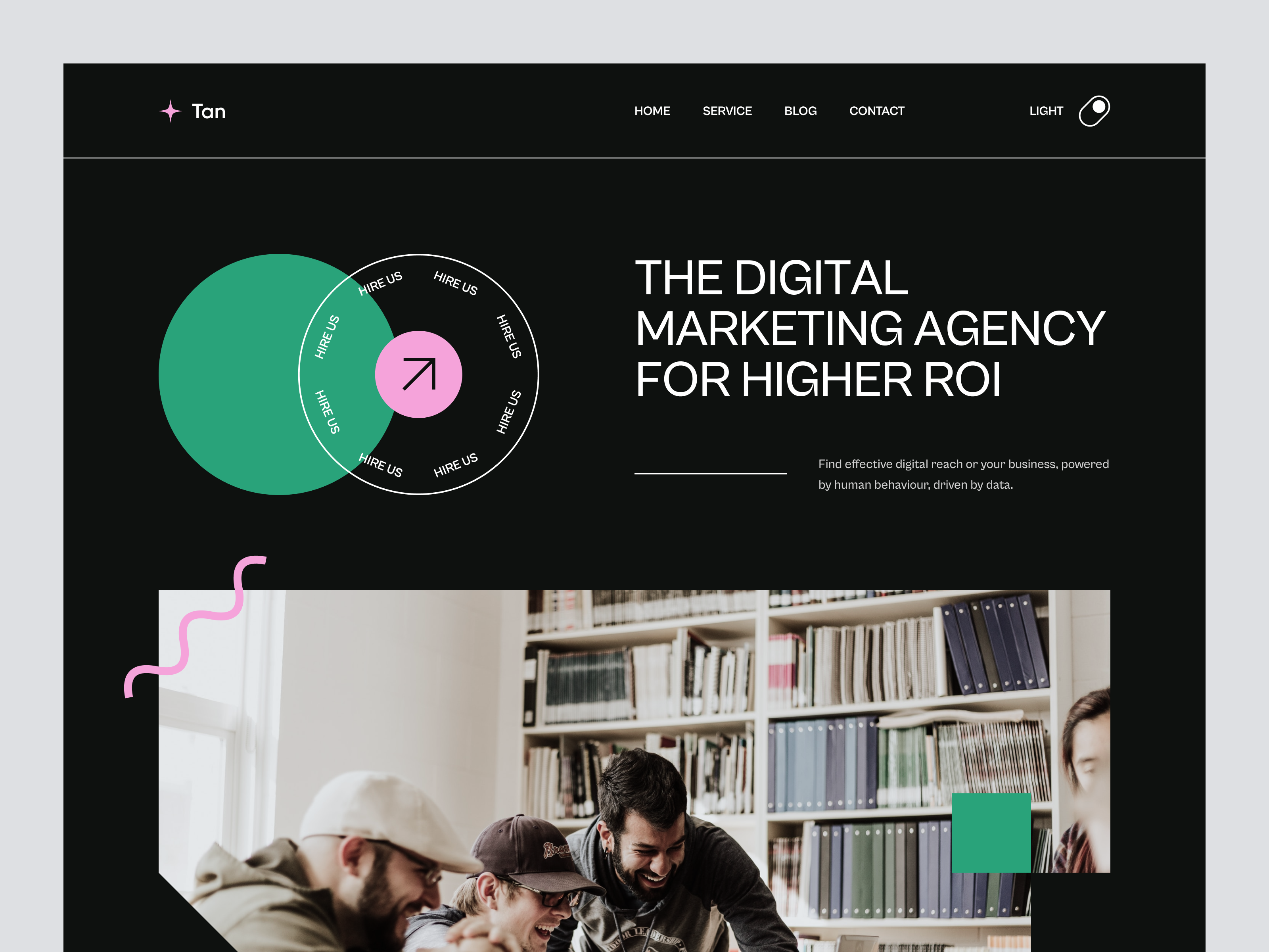 Digital Marketing Agency - Header (Dark Mode) agency business creative dark design digital header hero homepage landing page marketing mode studio tanim trendy ui ux web web designer website