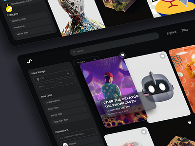 NFT Marketplace color crypto cryptoart cryptocurrency dark design digital art ethereum interface isometric marketplace minimal nft token ui uiux ux web