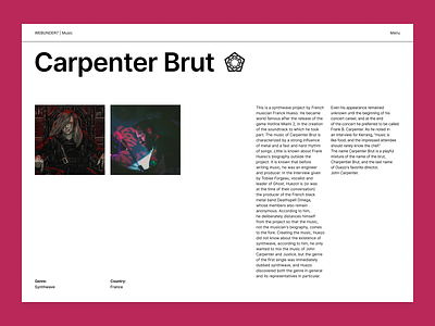Biography screen about biography brut carpenter figma grid interface minimalism synthwave ui ux webflow