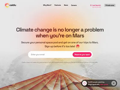 🌡️ caldíu - climate motivated travel to Mars animation blur branding figma gradient graphic design grey landing page logo mars motion graphics orange product design red space ui ui design user interface website yellow