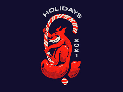 Holding On candy cane design doodle drawing holidays illustration squirrel typography vector