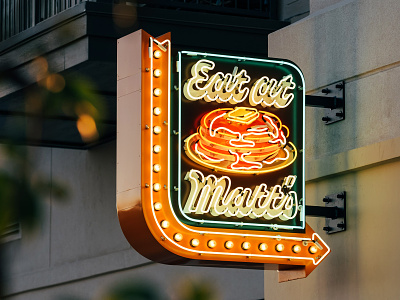 Eat at Matt's Neon Sign breakfast custom type illustration lettering neon neon sign pancake signage type