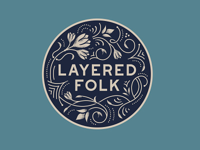 Layered Folk art nouveau branding crest design floral illustration logo typography