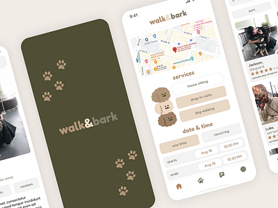 walk&bark: your dog's new walking buddy app design graphic design illustration typography ui ux