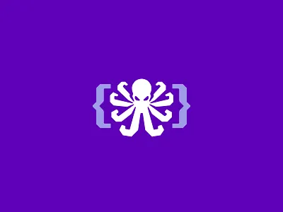 Octopus + J animal bracket branding code icon j logo mascot octopus purple retro simple squid vector