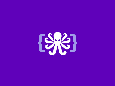 Octopus + J animal bracket branding code icon j logo mascot octopus purple retro simple squid vector