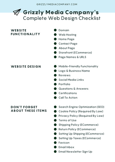 Free Web Design Checklist - don't miss the legal publications! branding design designer graphic design mobile design ui ux web web builder web design web designer web development website website design wix