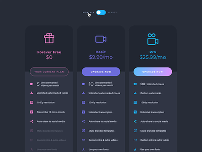 Pricing Page: Plan Comparison, UI Update app checkout creator dark ui design interface minimal payment podcast pricing pricing plans product purchase social proof table ui ux web web design webapp