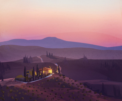 Tuscany children art children book illustration enviroment illustration italy landscape landscape illustration sunset toscana tuscany