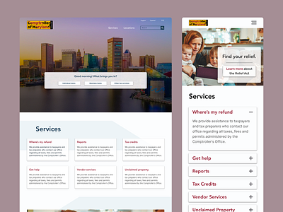 Comptroller of Maryland Landing Page figma maryland ui university of maryland ux