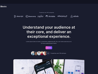 Minimal landing page - SaaS Blocks clean clean landing page colorful design colorful landing page dark dark landing page dark mode gradient landing page minimal minimal landing page navy blue react react landing page tailwind tailwind css tailwind ui template