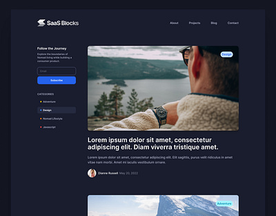 Minimal blog - SaaS Blocks blog design blog index page blog theme clean clean blog clean blog design dark blog dark mode blog minimal minimal blog multi author blog navy blue single author blog tailwind tailwind css tailwind ui template theme