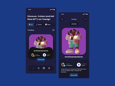 NFT Mobile App (Teesign) btc crypto graphic design nft ui ux