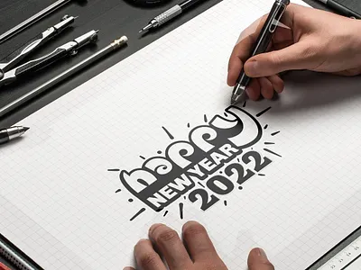 Happy New Year! branding custom typography design flat logo graphic design hand drawn hand lettering happy new year illustration lettering logo logo design logodesign new year signature typography ui vector