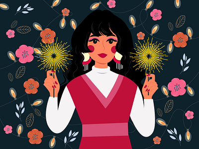 New Year, New Hope! 2022 art artwork daily illustration design digital illustration firework flat girl graphic design happy new year illustration illustrator new year illustration pattern background sparkle vector art vector illustration