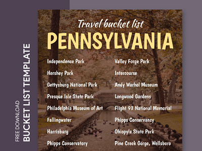 Pennsylvania Travel Bucket List Free Google Docs Template america bucket bucketlist docs goals google journey list print printing states template templates to do list travel traveling united united states usa wishlist