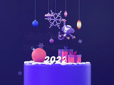 Happy New Year 2022 2022 3d 3d designer 3dart 3ddesign 3dillustration 3drender cinema 4d cute monkey decorations gifts happy new year 2022 illustration monkey motion graphics new year wishes newyearwish snow wishes