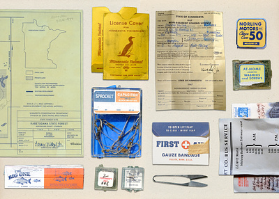 Tackle Box Graphic Props 60s annie atkins beth mathews film prop fish fishing graphic design for film hand written license los angeles map mock up packaging postcard props retro tackle box vintage vintage design wes anderson