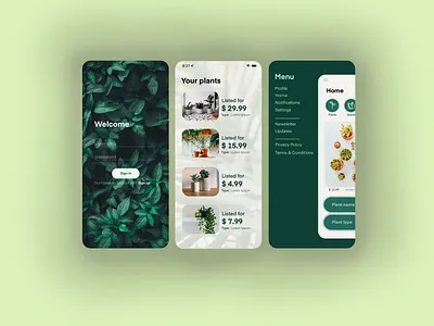 Design for iOS app for plants 3d animation artistic branding catchy creative design eco friendly graphic design green illustration ios logo modern motion graphics plants ui ux vector