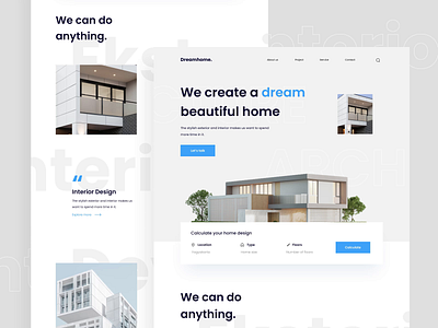 Dreamhome - Architecture landing page after effects animation architecture best ui design 2022 clean design eksterior design header interior design landing page motion graphics trend 2022 ui ui design uiux web design website