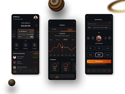 Fintech Mobile App banking credit card dark ui expense finance fintech minimal mobile app payment transaction ux ui wallet