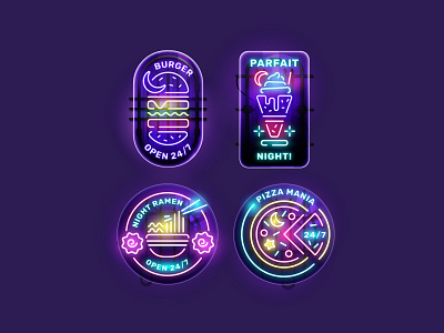 Neon Signature burger food gradient graphic design illustration light market neon neon lamp night parfait pizza ramen restaurant resto sign signature vector