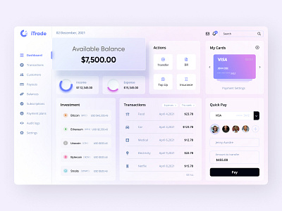 Fintech Dashboard application clean dashboard finance financial fintech fintech dashboard investment minimal payment transaction ui ux unique web app