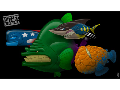 Mutant Fishes cartoon design de personagens heróis ilustração marvel peixes quadrinhos shoal sátira vingadores