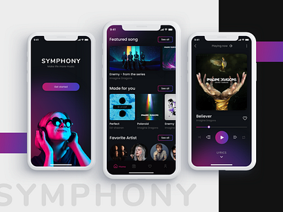 Symphany- Music app animation branding dark mode inspirations ios ios app music music app symphany trending ui uiux ux