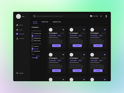 Job Portal dark mode dark mode dashboard graphic design job portal ui uiux web design