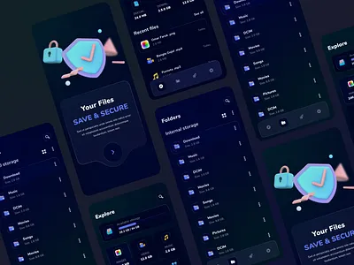 File manager mobile app 3d dark mood dark ui file file manager file share home screen manager mobile app design storage