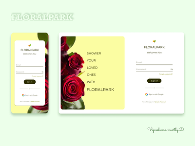 FLORALPARK - SIGN IN PAGE desktoplogin figma landingpage loginpage mobileapp mobilelogin mobileloginpage onlineshopping signup signuppage ui ux weblogin webpage